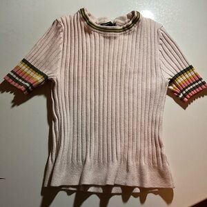 Ribbed Knit Top with Striped Sleeves